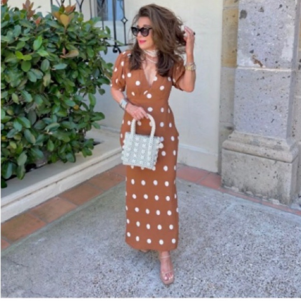 A NEW DAY • Pink Puff Short Sleeve Elegant V-Neck Dress - Picture 6 of 8